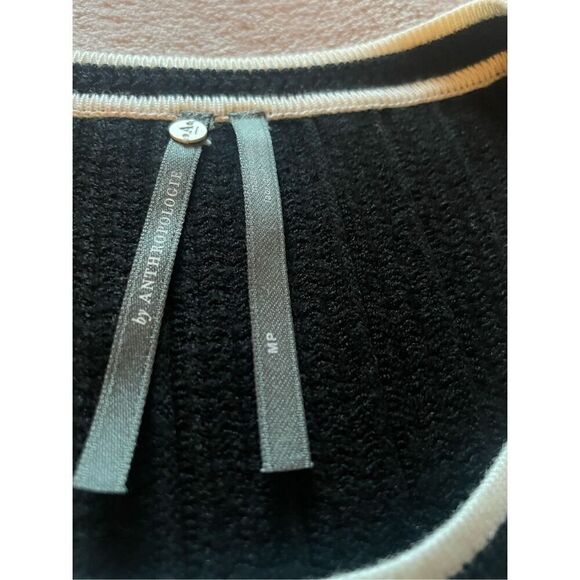 NWT Anthropologie Sleeveless Pointelle Sweater Dress Size MP Black & White Flare - Picture 10 of 16